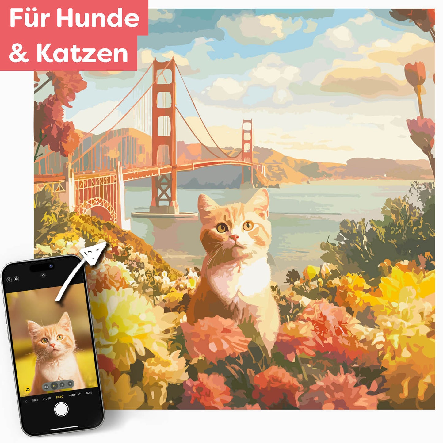 Dein Haustier vor der Golden Gate Bridge bei San Francisco