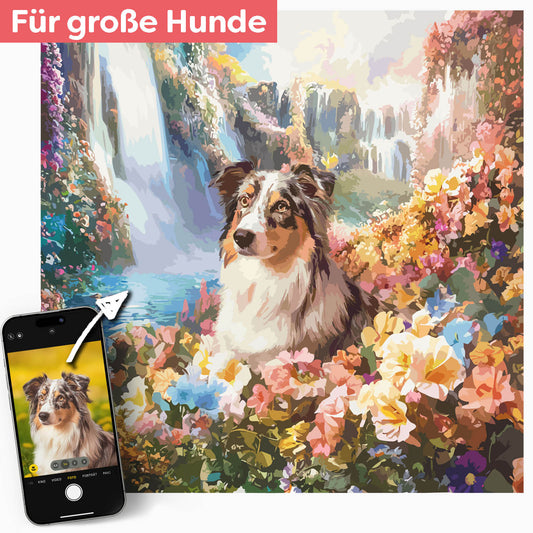 Dein großer Hund am Wasserfall