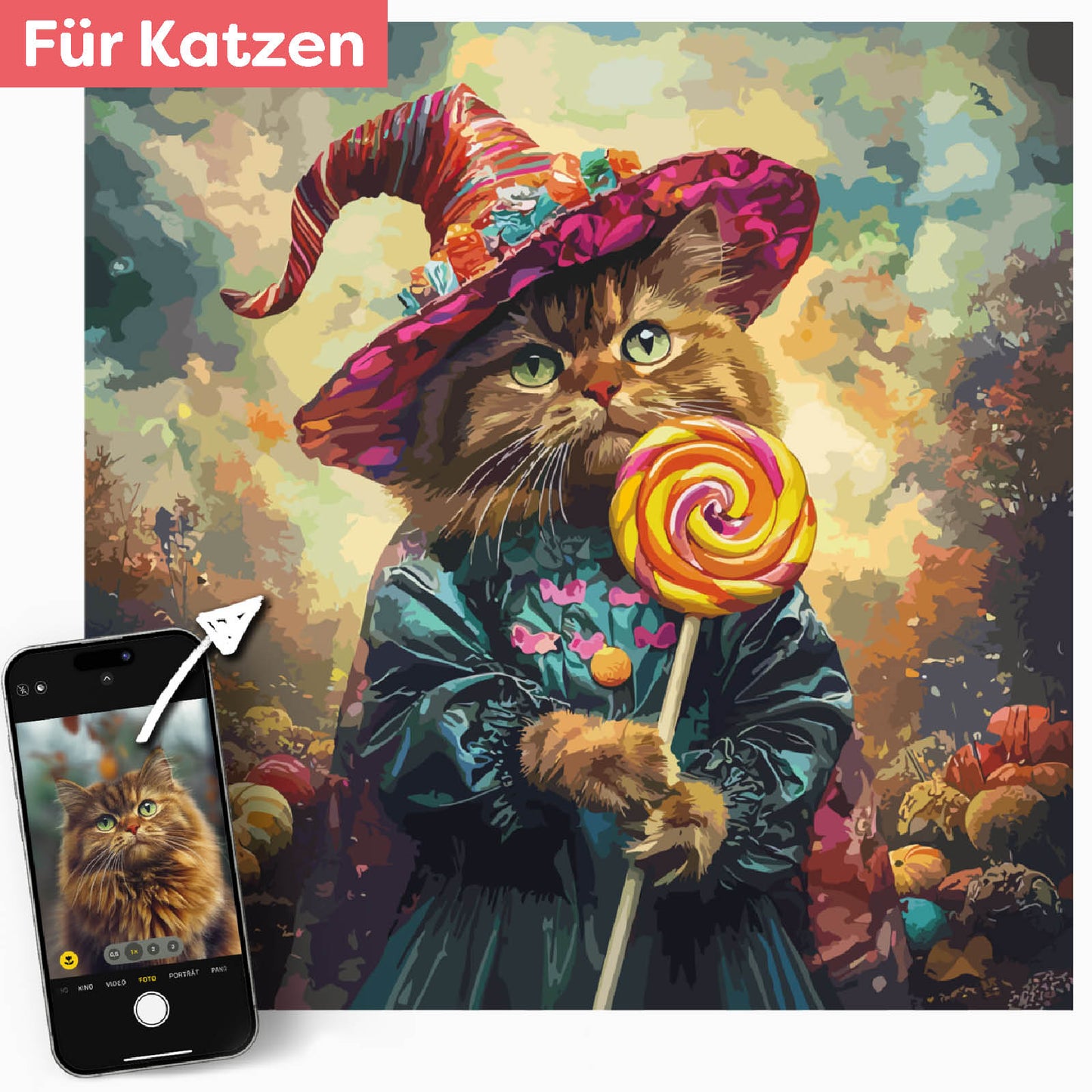 Deine Katze als zuckersüße Hexe
